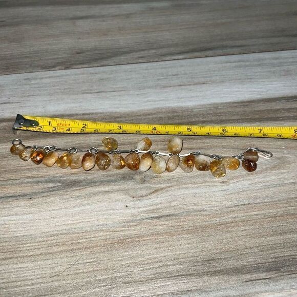 Citrine And Crystal Dangling Bracelet Linked Silver Tone Chain Bohemian Classic - Picture 4 of 7